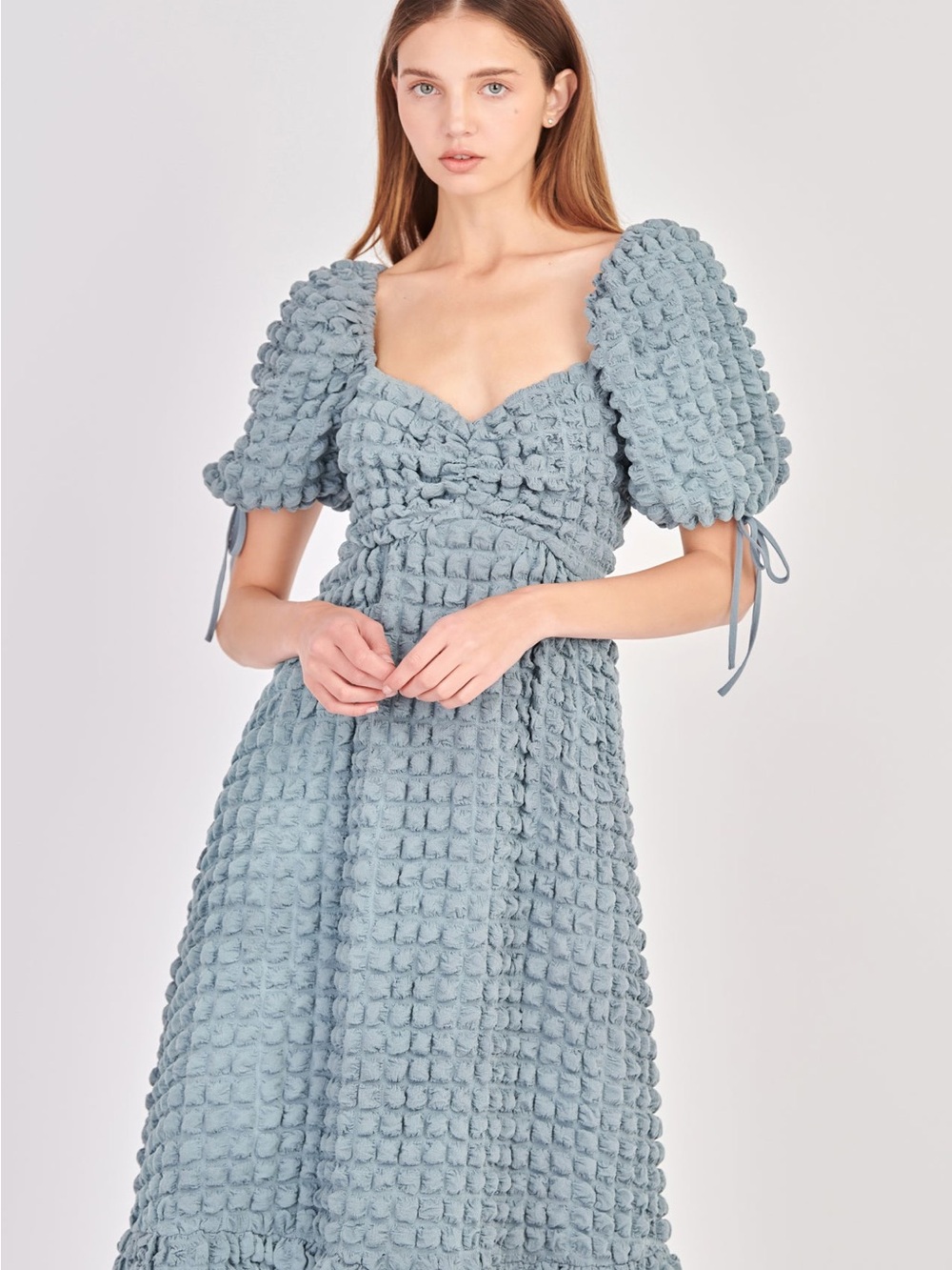 Endless Rose Light Blue Bubble Puff Sleeve Midi Dress